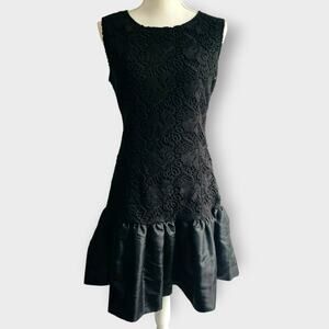 Samuel Dong Drop Waist Sleeveless Couture Lace Eyelets Scoop Neck Black Size S